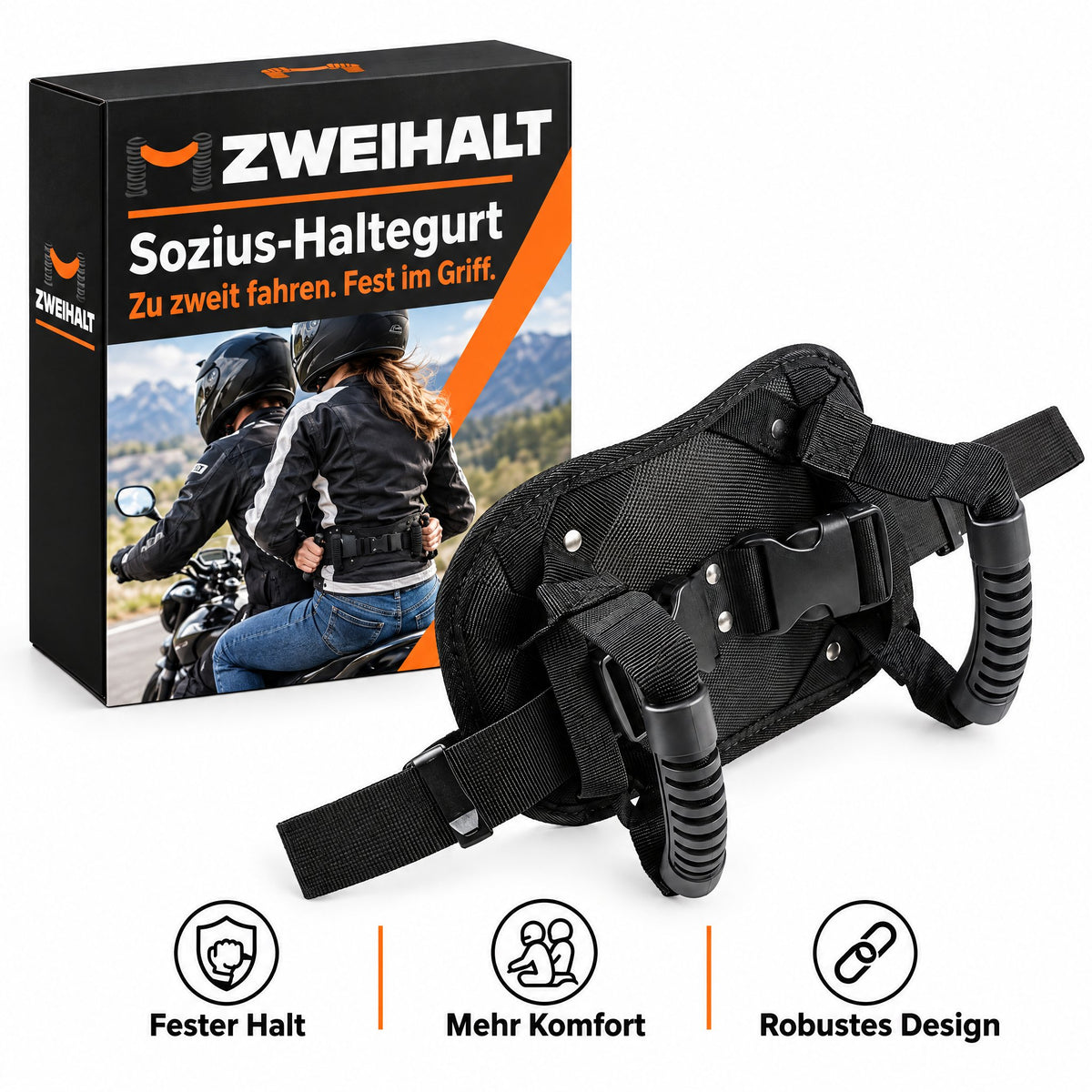 Zweihalt Sozius-Haltegurt mit Verpackung